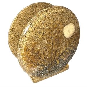 Vtg Nautical Napkin Towel Holder Clear Gold Sand Starfish Seashells Sand Dollar